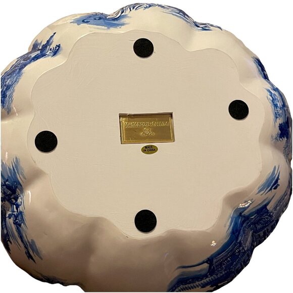 Mackenzie Childs Estate Pumpkin Royal Toile Blue White Gold Stem 11" Fall Decor - Picture 8 of 10